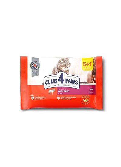 Club 4 Paws Cat Adult Φακελάκι Με Βοδινό Σε Ζελέ 480gr – Προσφορά 5+1 Δώρο