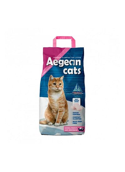 Aegean Cats Baby Powder Άμμος Υγιεινής Μπετονίτη με Άρωμα Πούδρας 11,8Lt (10Kg)