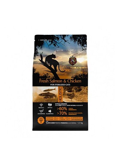 Ambrosia Grain Free Cat Adult & Sterilised Fresh Salmon & Chicken 1.5kg