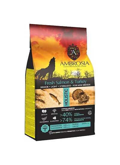 Ambrosia Grain Free Adult Mini Senior Light Sterilized Fresh Salmon & Turkey 1.5Kg