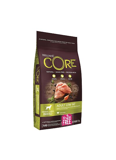Wellness Core Adult Low Fat με Γαλοπούλα για Έλεγχο Βάρους 10+2kg