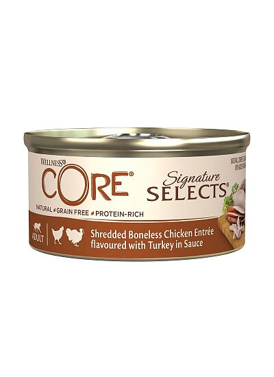 Wellness Core Signature Selects Ψιλοκομμένες Λωρίδες Κοτόπουλο & Γαλοπούλα Σε Σάλτσα 79gr