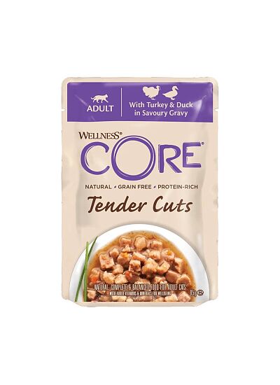 Wellness Core Tender Cuts Fillets Γαλοπούλα & Πάπια Σε Σάλτσα 85gr