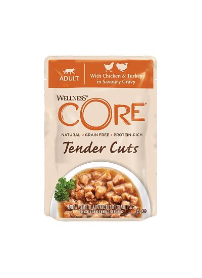Wellness Core Tender Cuts Fillets Κοτόπουλο & Γαλοπούλα Σε Σάλτσα 85gr