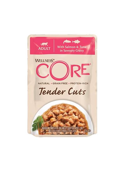 Wellness Core Tender Cuts Fillets Σολομός & Τόνος Σε Σάλτσα 85gr