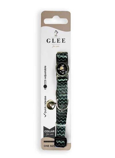 Glee Περιλαίμιο Γάτας Ιμάντας με Πλαστικό Κούμπωμα Ασφαλείας & Κουδουνάκι Green Zig Zag (10mmx30cm)