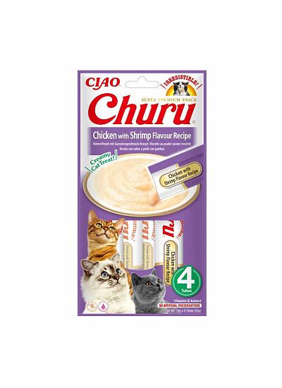 Ciao Churu Λιχουδιά σε Κρέμα με Γεύση Κοτόπουλο & Γαρίδα για Γάτες (4x14gr)