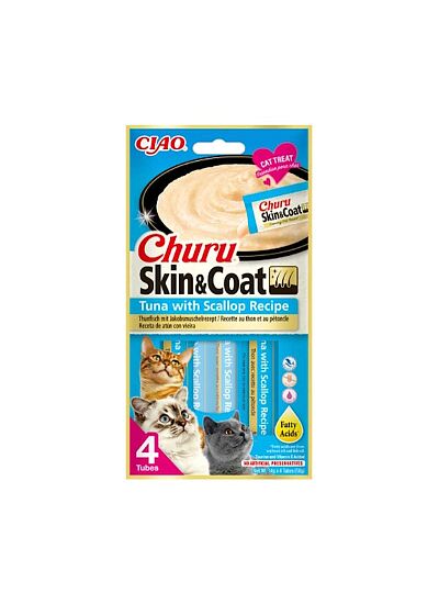 Ciao Churu Skin & Coat Λιχουδιά σε Κρέμα με Γεύση Τόνο & Χτένια για Γάτες (4x14gr)