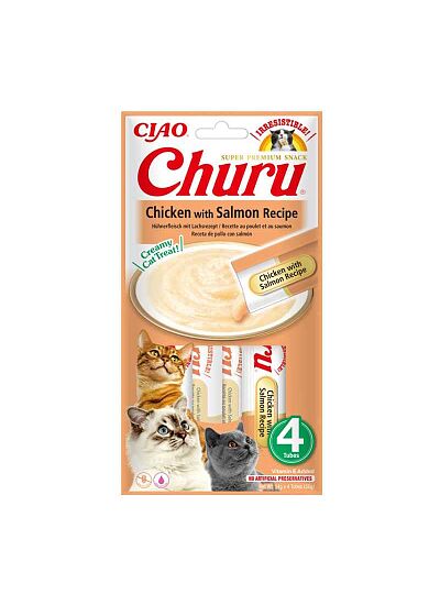 Ciao Churu Λιχουδιά σε Κρέμα με Γεύση Κοτόπουλο & Σολομό για Γάτες (4x14gr)
