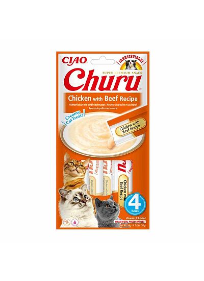 Ciao Churu Λιχουδιά σε Κρέμα με Γεύση Κοτόπουλο & Μοσχάρι για Γάτες (4x14gr)