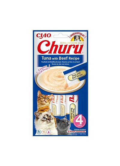 Ciao Churu Λιχουδιά σε Κρέμα με Γεύση Τόνο & Μοσχάρι για Γάτες (4x14gr)