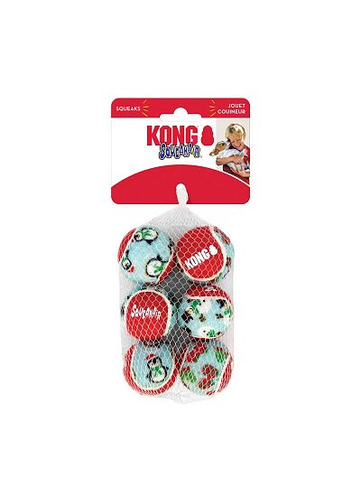Kong Holiday Squeakair Balls Χριστουγεννιάτικο Παιχνίδι Μάσησης & Ανάκτησης με Ήχο για Σκύλους (4.5cm/6τμχ)