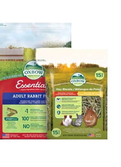 Oxbow Πλήρης Τροφή Κουνελιού Essentials Adult Rabbit 2,28Kg + Χόρτο Oxbow Hay Blends 425gr ΔΩΡΟ