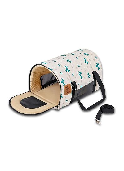 PQP Τσάντα Μεταφοράς Αεροπλάνου Για Σκύλους Γάτες & Τρωκτικά Μπεζ με Σκυλάκια