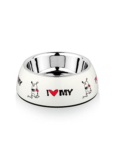 SW Diva Bowl I Love My Dog Μπολ Με Ανοξείδωτο Πιατάκι Και Αντιολισθητικό Λάστιχο Στον Πάτο Λευκό 17cm