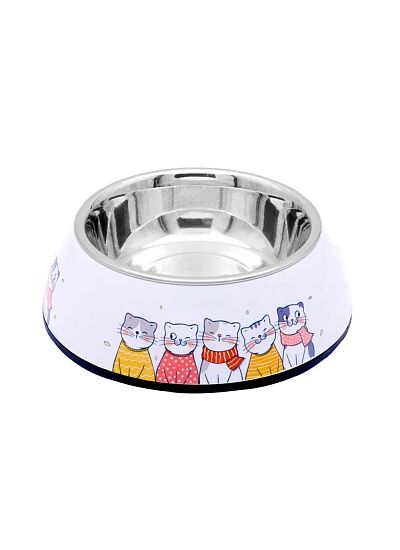 SW Diva Bowl Happy Cats Με Ανοξείδωτο Πιατάκι Και Αντιολισθητικό Λάστιχο Στον Πάτο Λευκό 14cm