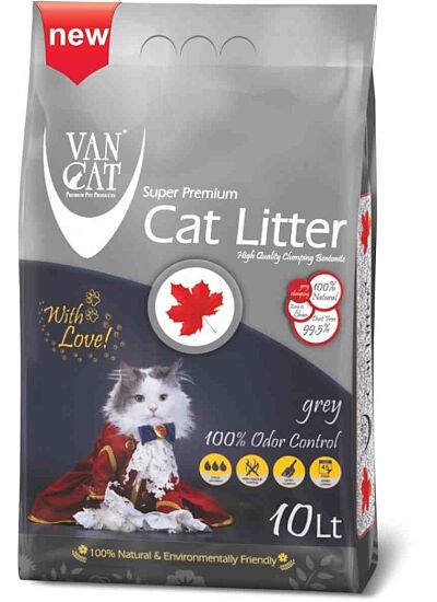Van Cat Grey Odour Control Άμμος Υγιεινής Μπετονίτη Χωρίς Άρωμα με Ενεργό Άνθρακα 10Lt (8,5Kg)
