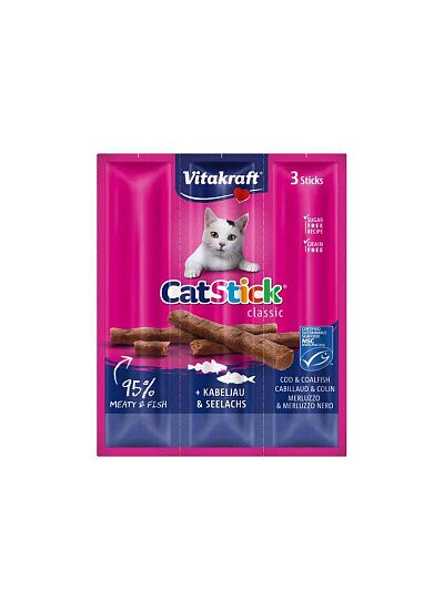 Vitakraft Cat Stick Classic   Cod & Coalfish Λιχουδιά για Γάτες (3x18gr)