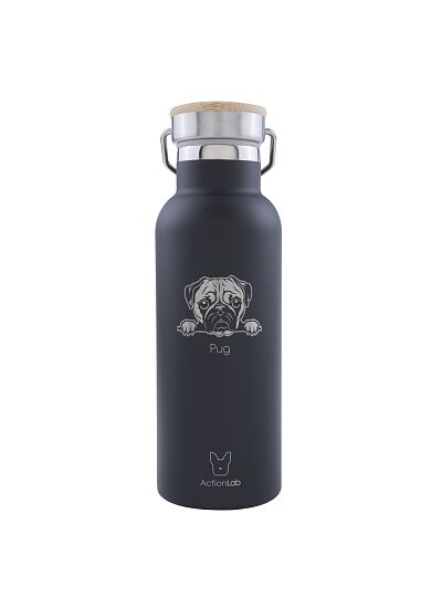 Eco Life Bamboo Thermos Bottle Μαύρο Pug 500ml