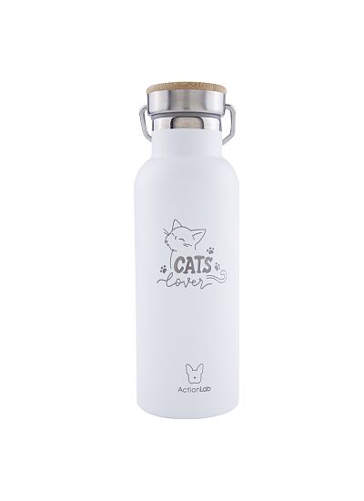 Eco Life Bamboo Thermos Bottle Λευκό Cats Lover 500ml