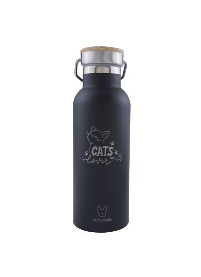 Eco Life Bamboo Thermos Bottle Μαύρο Cats Lover 500ml