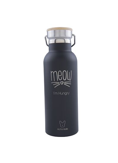Eco Life Bamboo Thermos Bottle Μαύρο Meow I'm Hungry 500ml