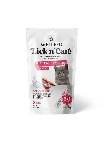 Wellfed Lick N' Care Λιχουδιά για Γατάκια με Πάπια (6x15gr/ 90g)