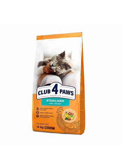 Club 4 Paws Sterilised Low Grain με Κοτόπουλο 14Kg