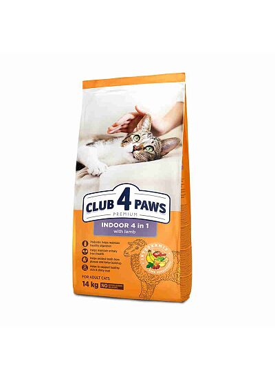 Club 4 Paws Indoor 4 in 1 Low Grain Cat Adult με Αρνί 14Kg
