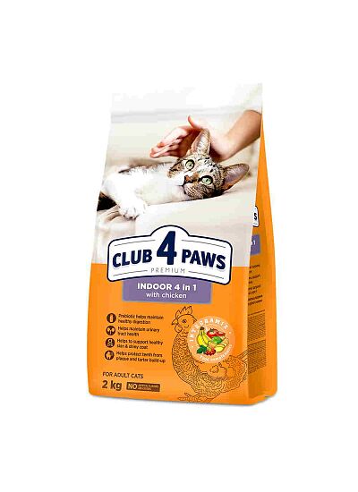 Club 4 Paws Indoor 4 in 1 Low Grain Cat Adult με Κοτόπουλο 2Kg