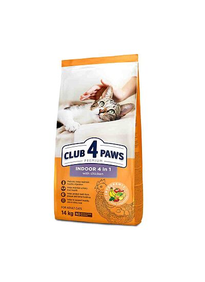 Club 4 Paws Indoor 4 in 1 Low Grain Cat Adult με Κοτόπουλο 14Kg