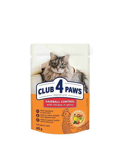 Club 4 Paws Cat Hairball Control Φακελάκι Με Κοτόπουλο Σε Σάλτσα 80gr