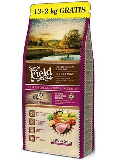 Sam's Field Low Grain Adult Large Fresh Chicken & Potato 13Kg + 2Kg ΔΩΡΟ