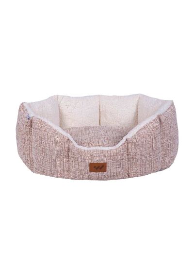 Woofmoda Καναπές Κρεβάτι Οβάλ με Γούνινη Επένδυση No.3 Μπεζ για Σκύλους & Γάτες (57x40x22 cm)